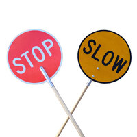 Reflective Stop/Slow Baton with wooden handle 1.8M